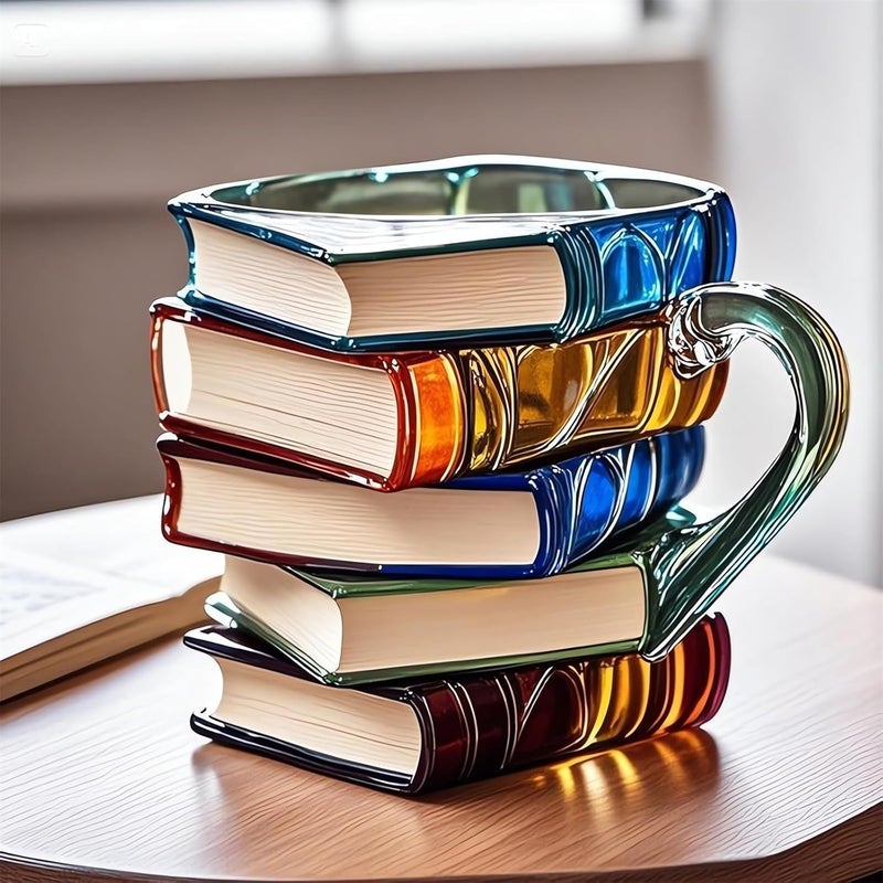 LEONICE Painted Book Mug 2025 New Novelty Mugs for Book Lovers Gifts Unique Handmade Coffee Mugs Glass 11 0z Cool Funny Bookish Tea Cups Cute Tumblers Books Worm Readers Writers Librarian Gifts Women (1PC) - Image 5